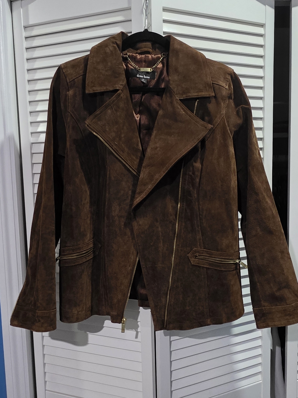 dennis basso Brown Suede Zip-Front Leather Jacket